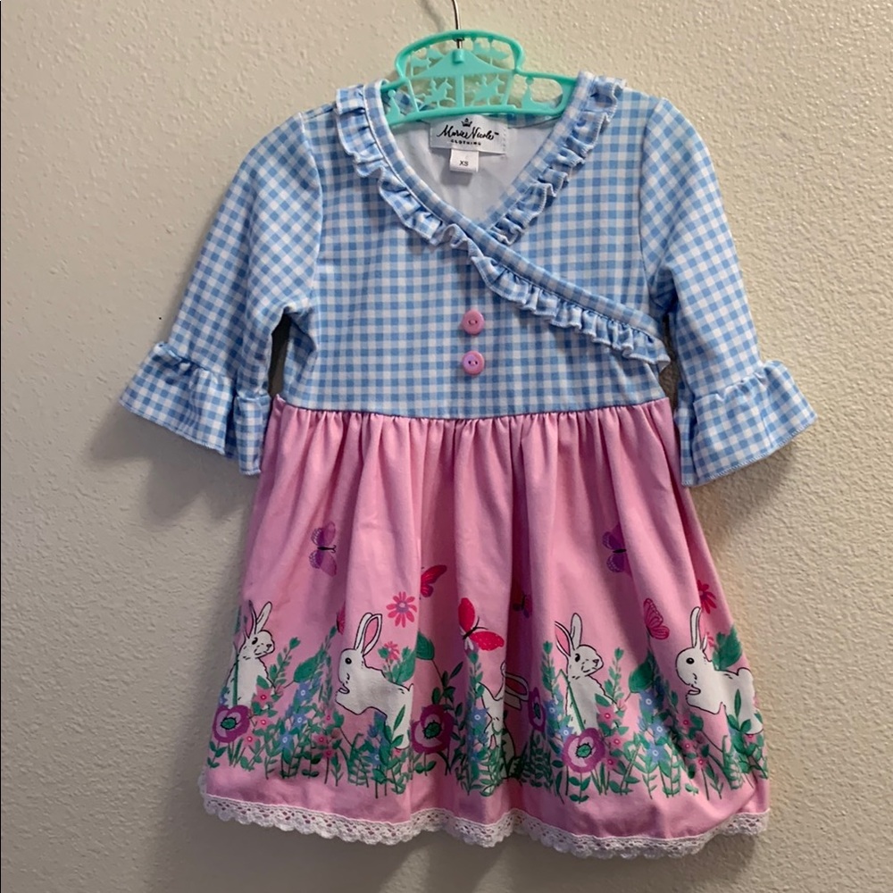 Marie Bunny Rabbit Blue Gingham Easter Party Dress XS (18-24 Months) Spring